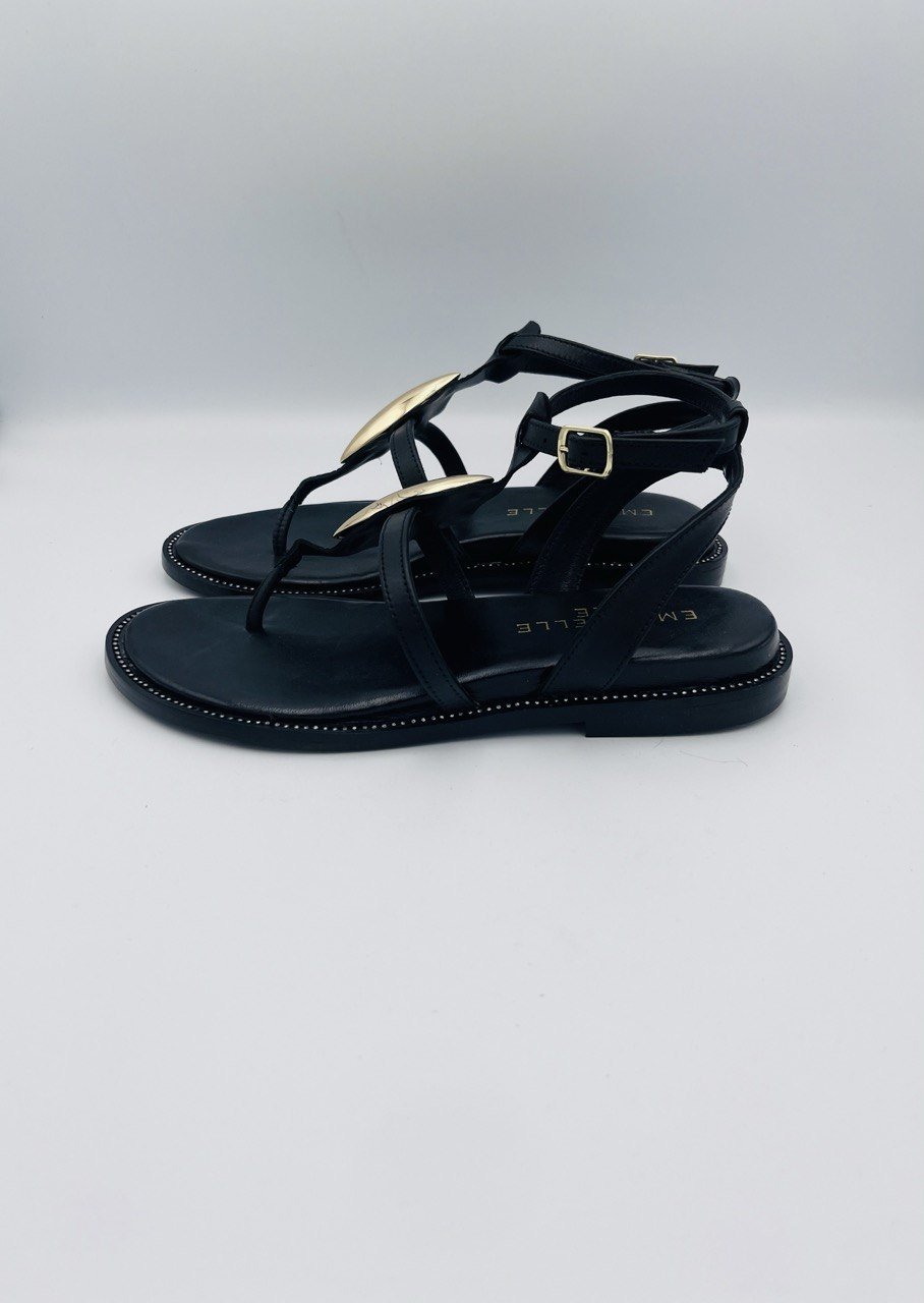 Emanuelle Vee infradito Nero / Cuoio accessorio metallo - immagine 2