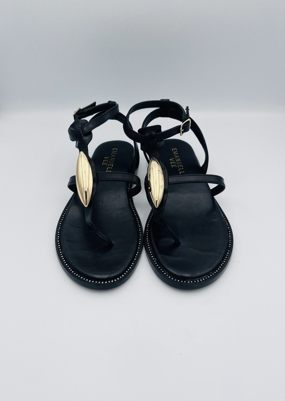 Emanuelle Vee infradito Nero / Cuoio accessorio metallo