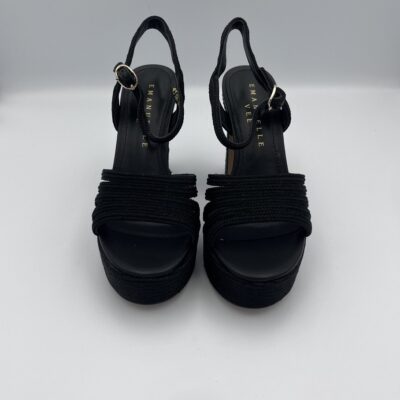 Emanuelle Vee sandalo plateau Raffia Platino / Nero