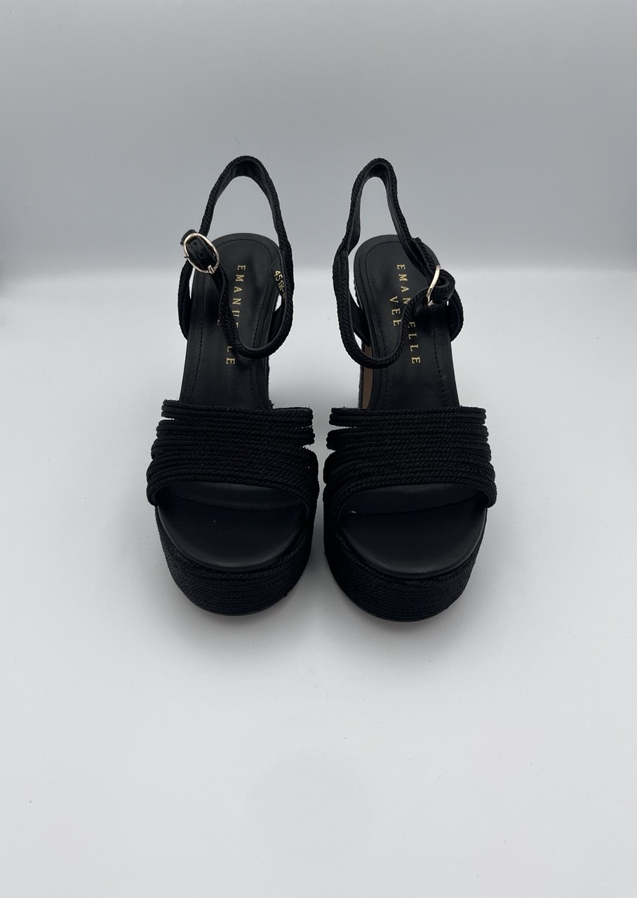 Emanuelle Vee sandalo plateau Raffia Platino / Nero